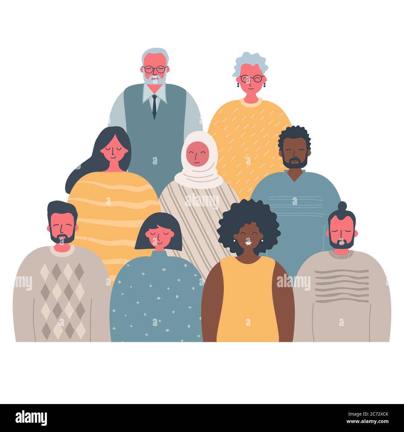 Community of people of different sexes, races and ages. International group of people. There are women, men, older people and young people here Stock Vector