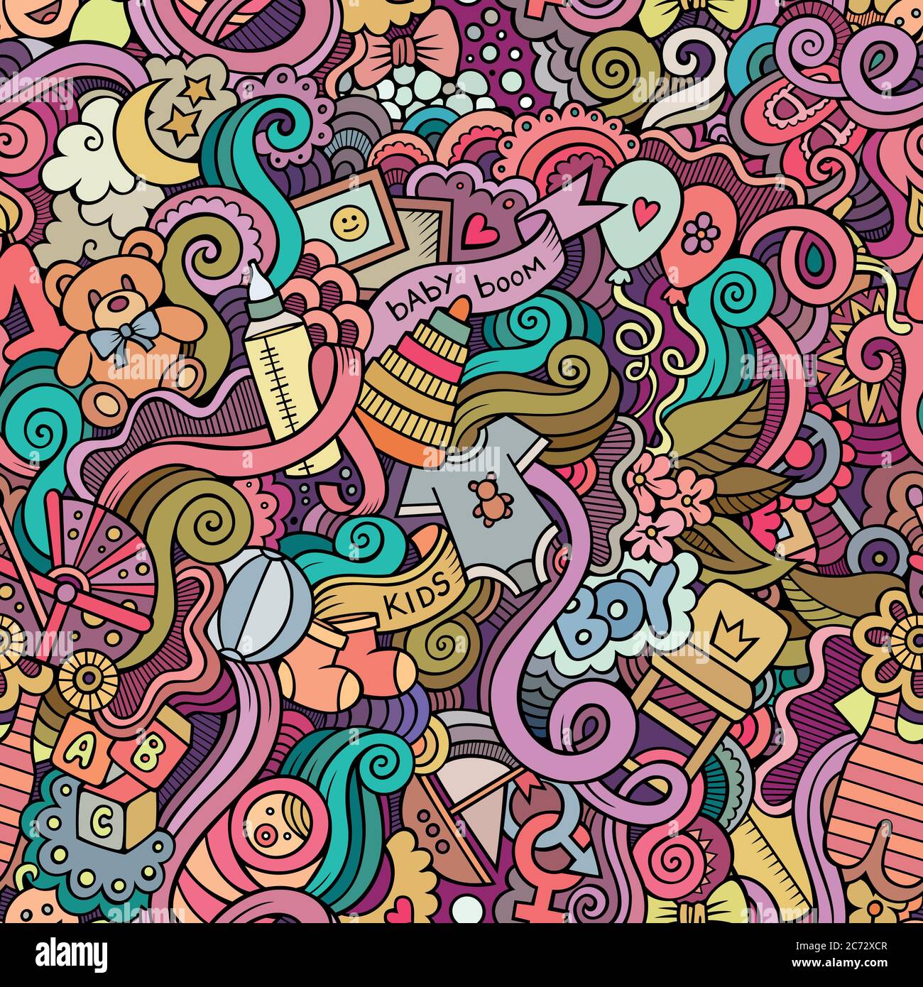 Cartoon vector doodle children seamless pattern Stock Vector Image ...