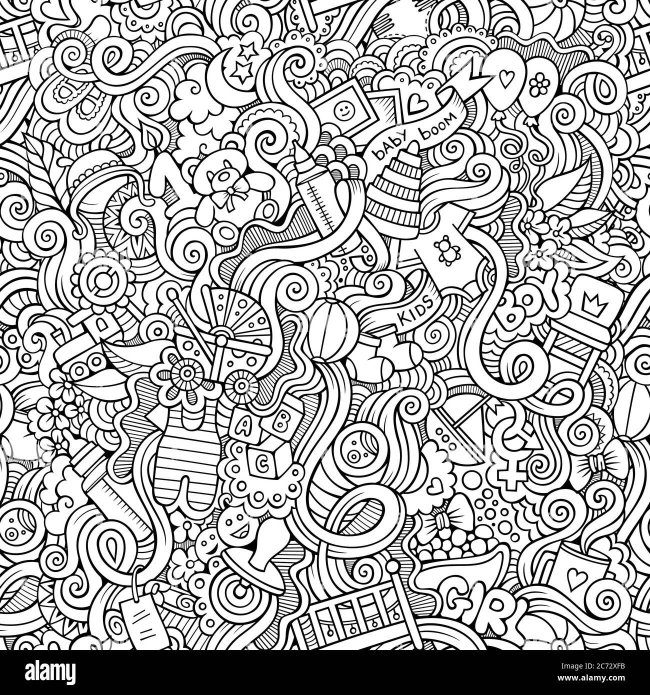 Cartoon vector doodle children seamless pattern Stock Vector Image ...