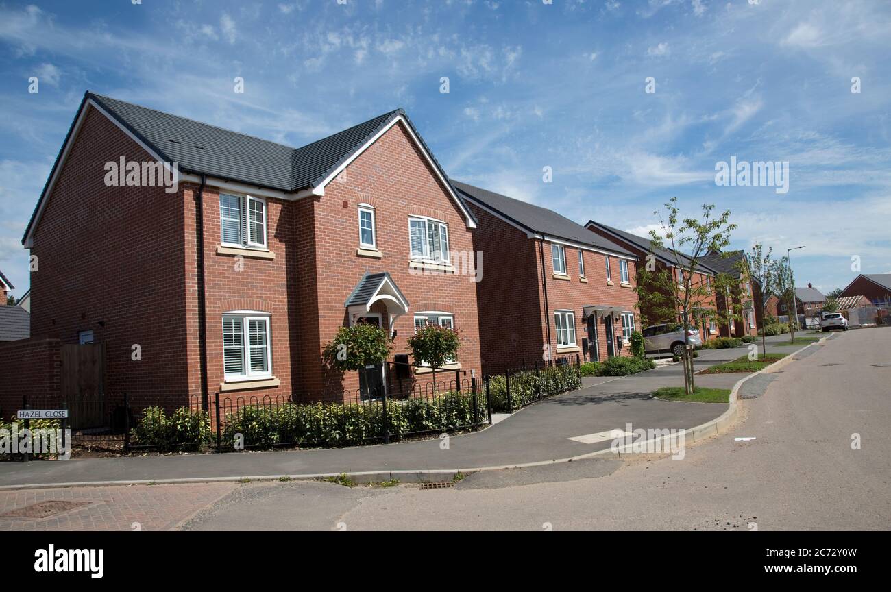 Attractive new sustainable homes on UK Government flagship site in Long Marston Garden Village developed on brownfield site featuring green space, cyc Stock Photo