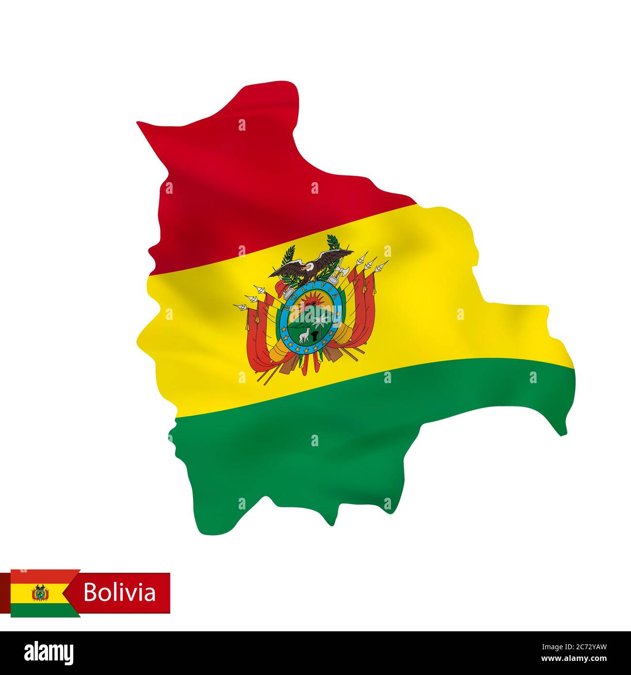 Bolivia map with waving flag of country. Vector illustration. Stock Vector