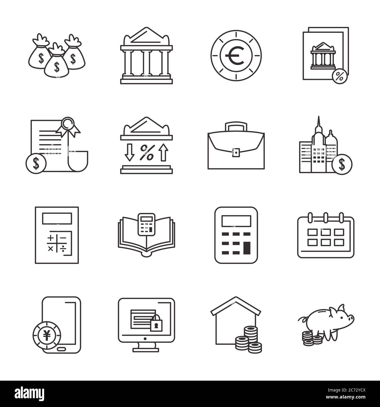 line icon set of money business financial banking commerce and market ...