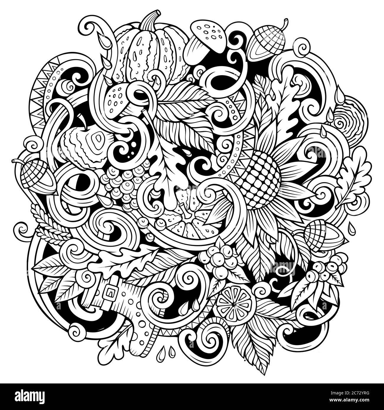 Cartoon cute doodles hand drawn autumn illustration Stock Vector Image ...