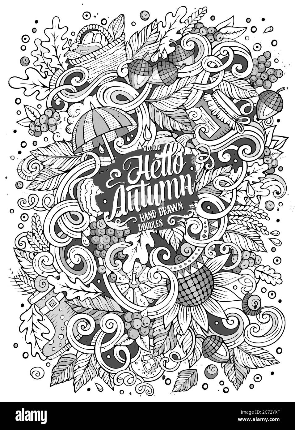 Cartoon cute doodles hand drawn autumn illustration Stock Vector Image ...