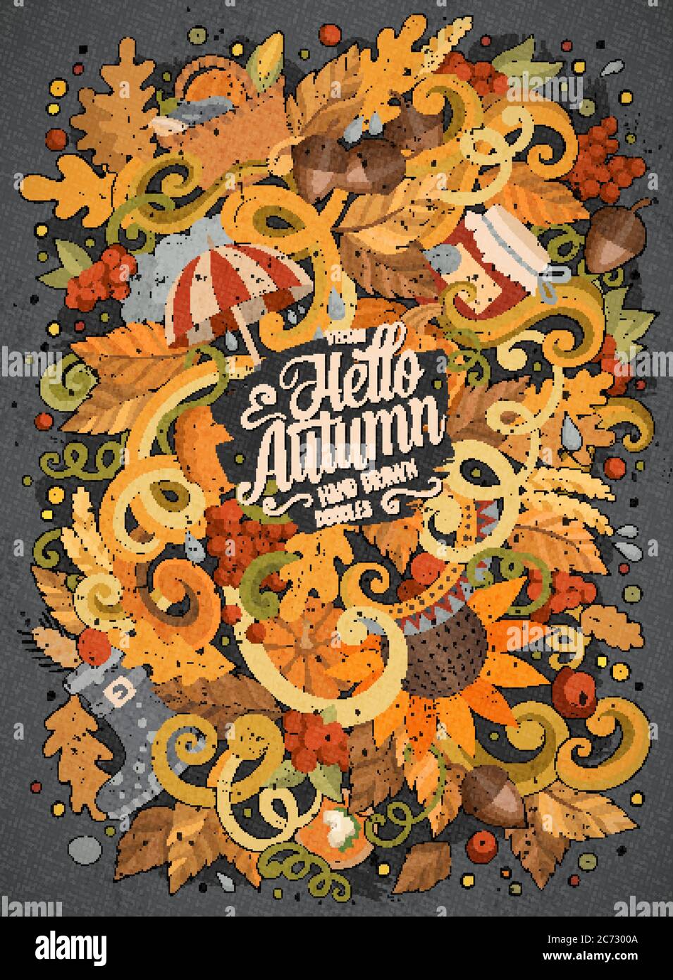 Cartoon cute doodles hand drawn autumn illustration Stock Vector Image ...