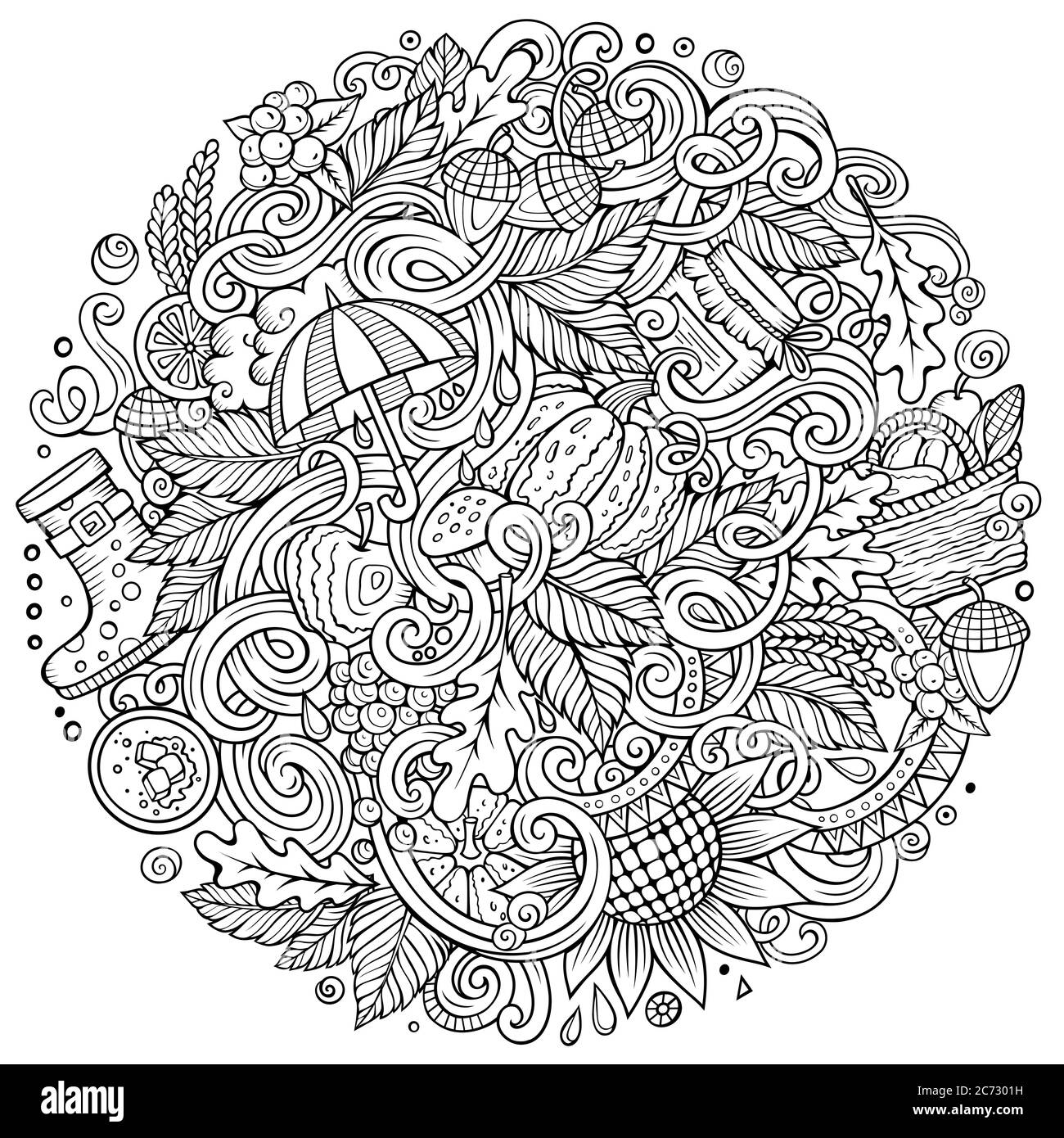Cartoon cute doodles hand drawn autumn illustration Stock Vector Image ...