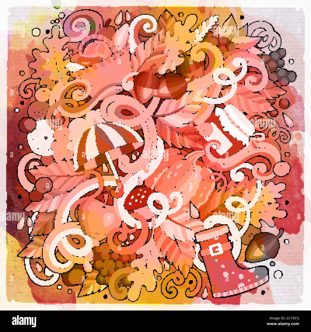 Cartoon cute doodles hand drawn autumn illustration Stock Vector Image ...