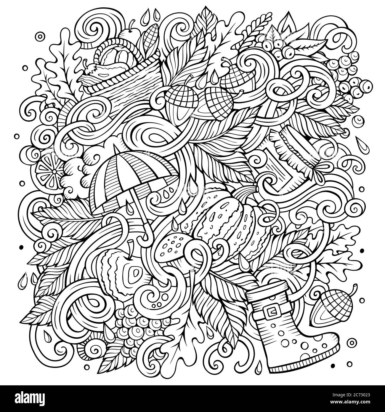 Cartoon cute doodles hand drawn autumn illustration Stock Vector Image ...