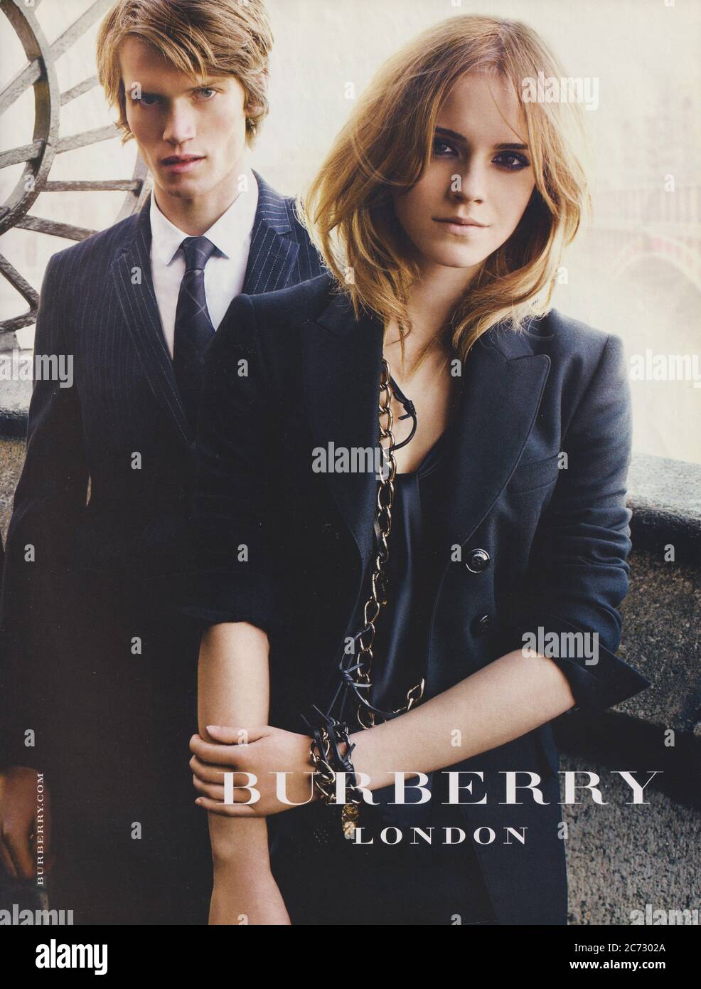 poster advertising Burberry fashion house with Emma Watson in paper magazine  from 2009 year, advertisement, creative Burberry advert from 2000s Stock  Photo - Alamy