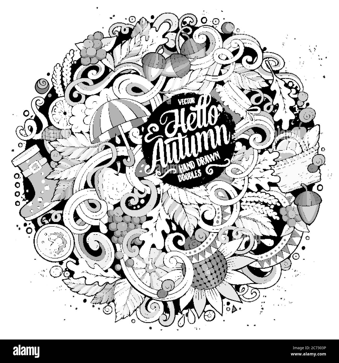 Cartoon cute doodles hand drawn autumn illustration Stock Vector Image ...