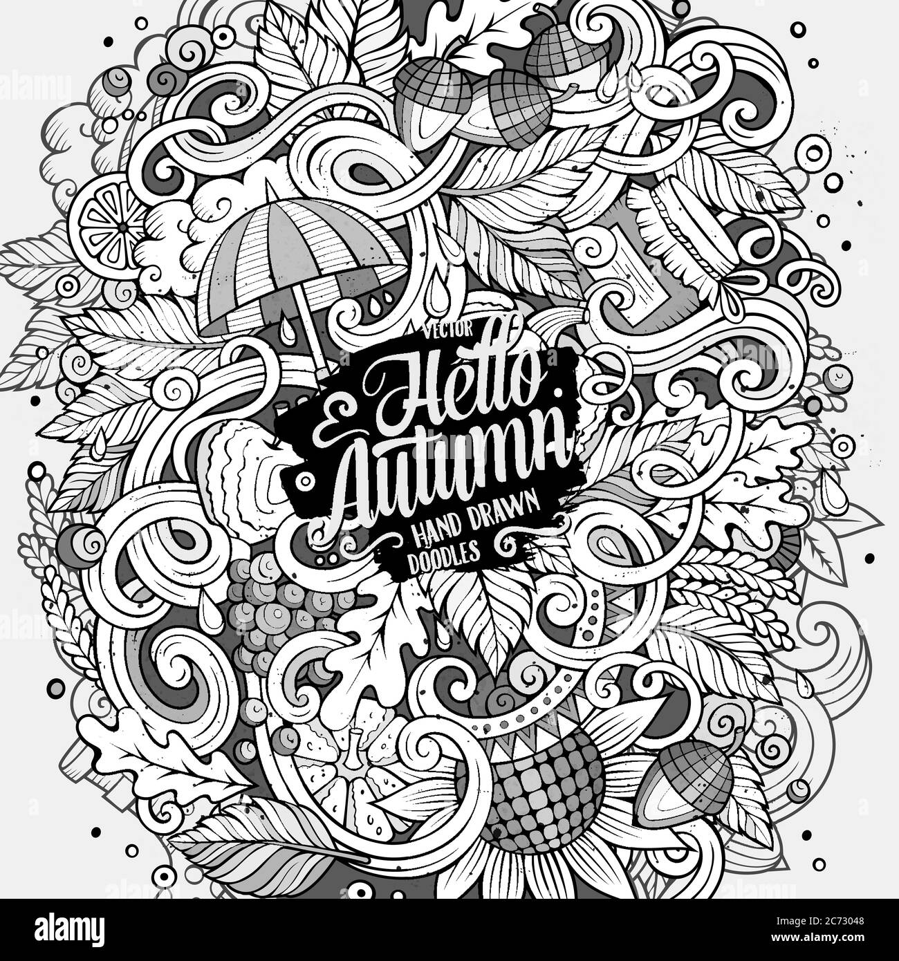 Cartoon cute doodles hand drawn autumn illustration Stock Vector Image ...