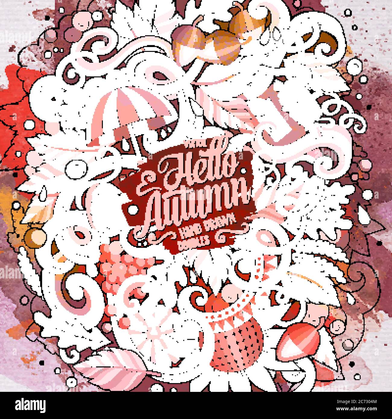 Cartoon cute doodles hand drawn autumn illustration Stock Vector Image ...