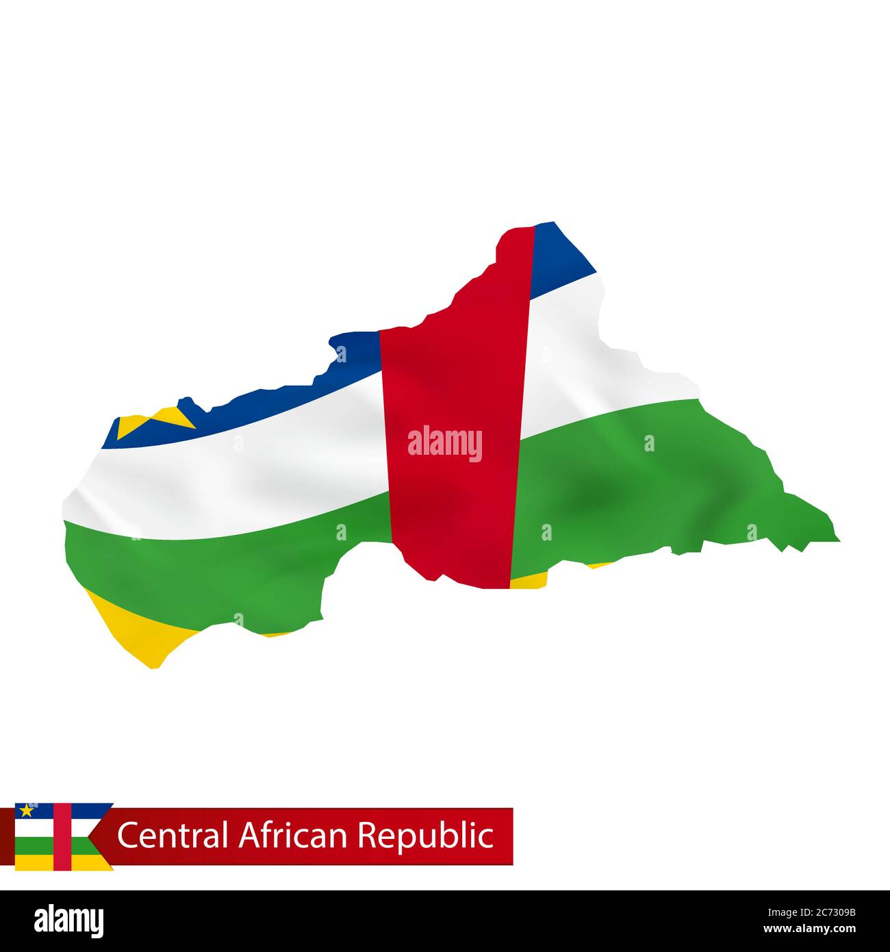 Central African Republic map with waving flag of country. Vector ...
