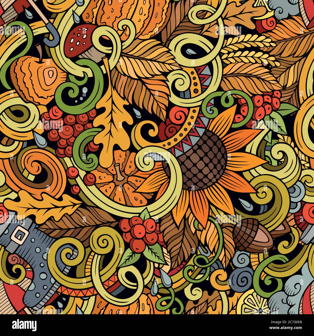 Cartoon cute doodles autumn seamless pattern Stock Vector Image & Art ...