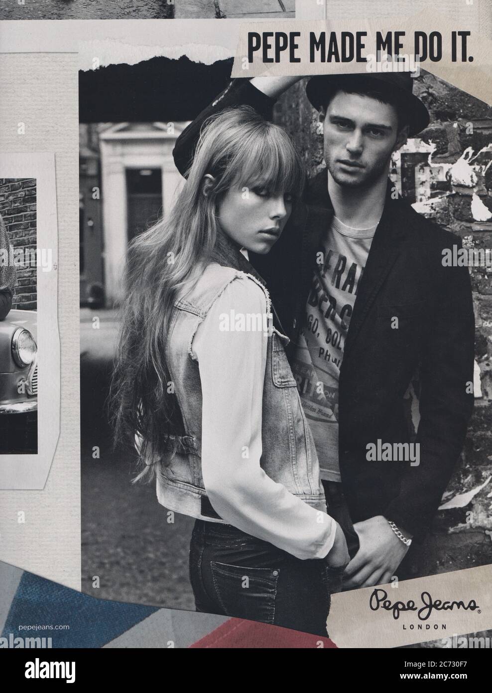 poster advertising Pepe Jeans denim, casual wear jeans brand with Edie  Campbell, magazine from 2012, advertisement, creative Pepe Jeans 2010s  advert Stock Photo - Alamy