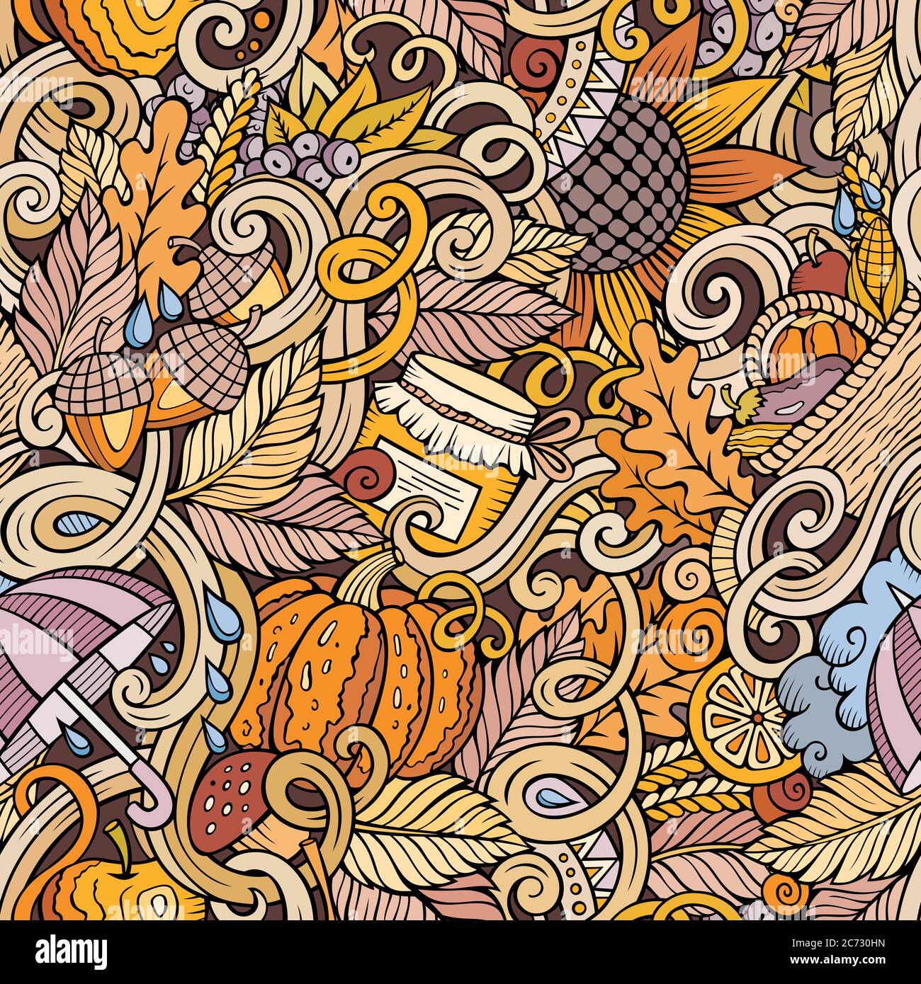 Cartoon cute doodles autumn seamless pattern Stock Vector Image & Art ...