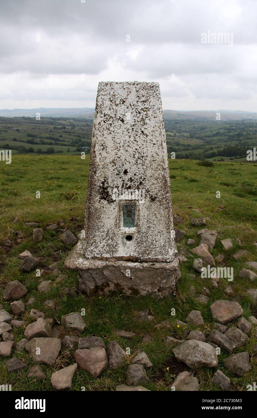 Trig point in Staffordshire situated on a tumulus Stock Photo