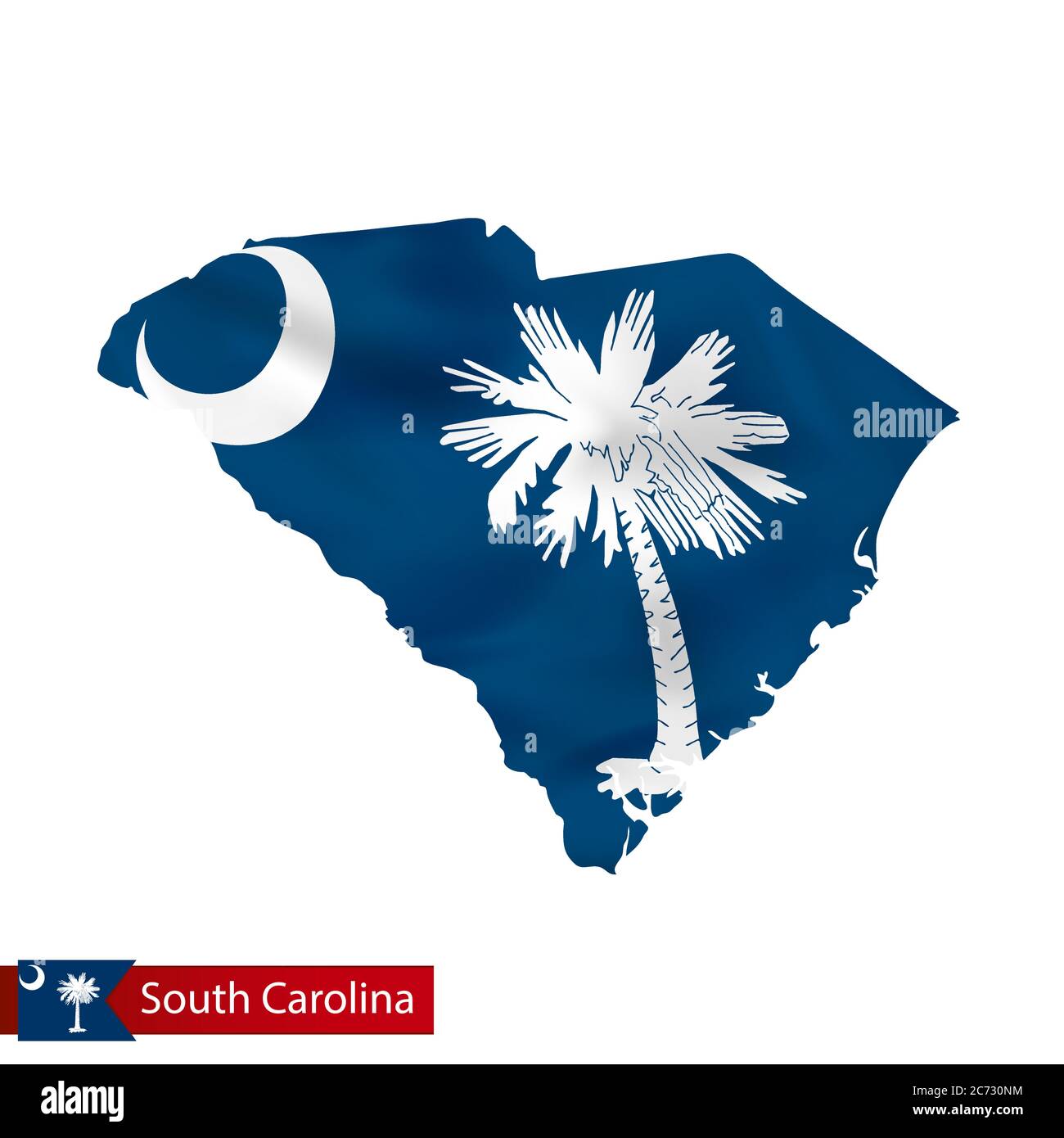 South Carolina State Map With Waving Flag Of Us State Vector