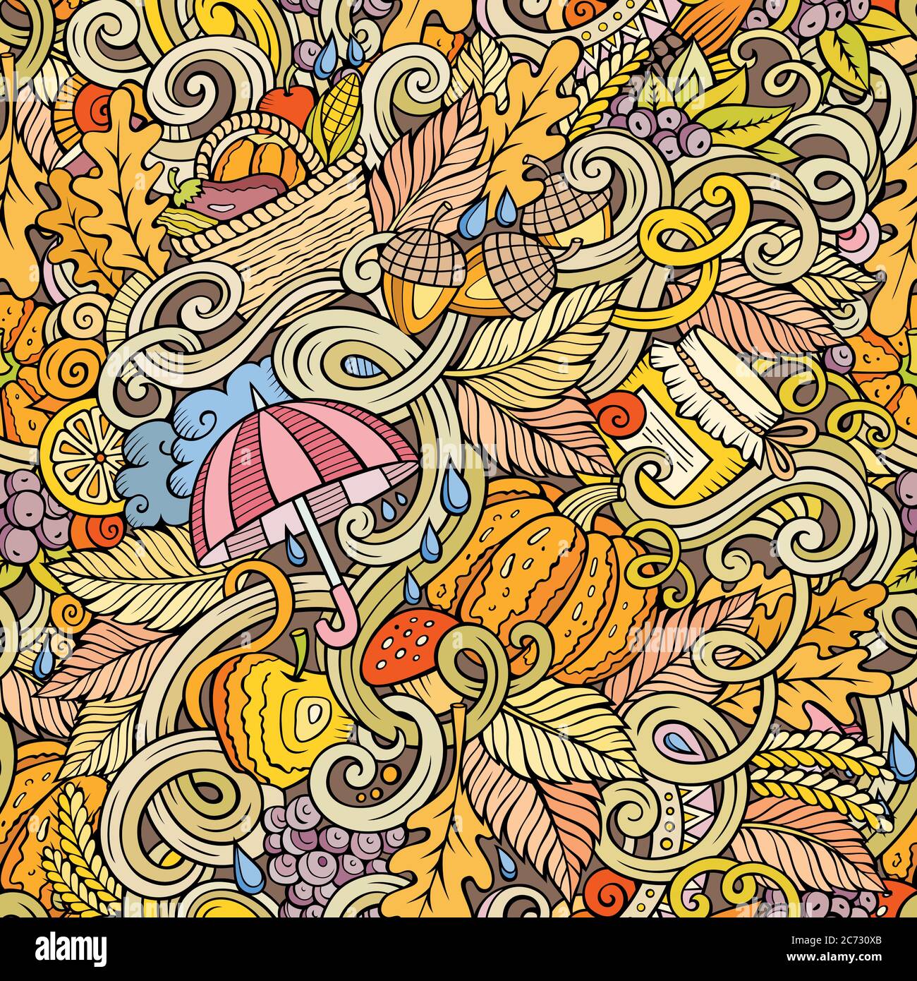 Cartoon cute doodles autumn seamless pattern Stock Vector Image & Art ...