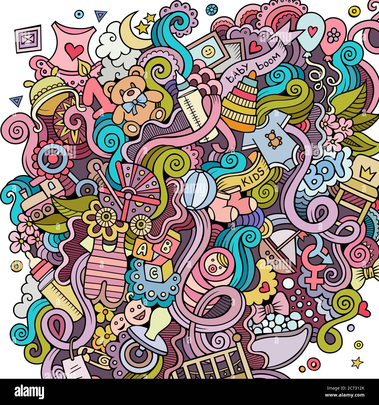 Cartoon cute doodles hand drawn Baby illustration Stock Vector Image ...