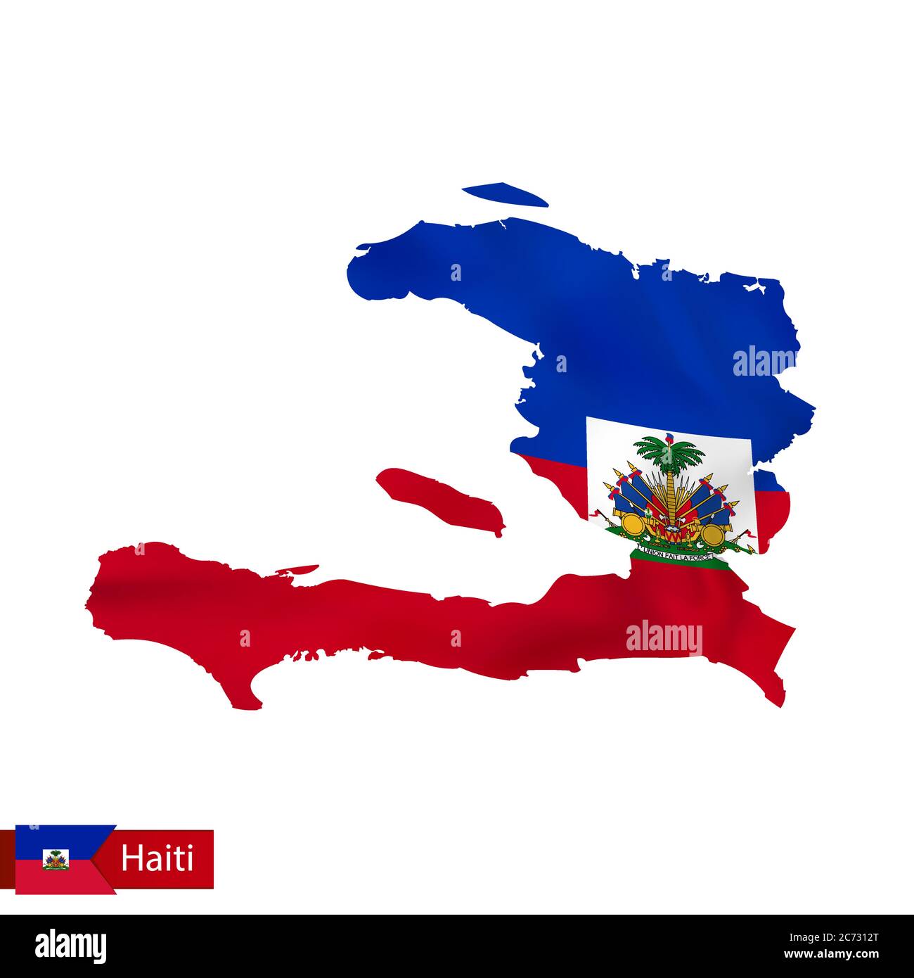 Haiti map with waving flag of country. Vector illustration Stock Vector