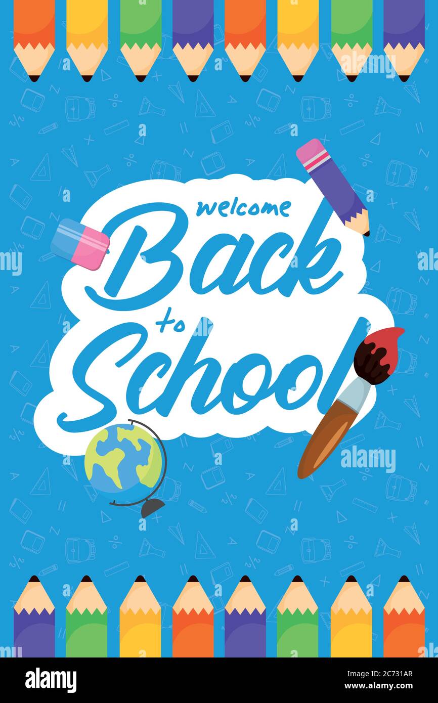 back to school poster with colors pencils and supplies vector ...