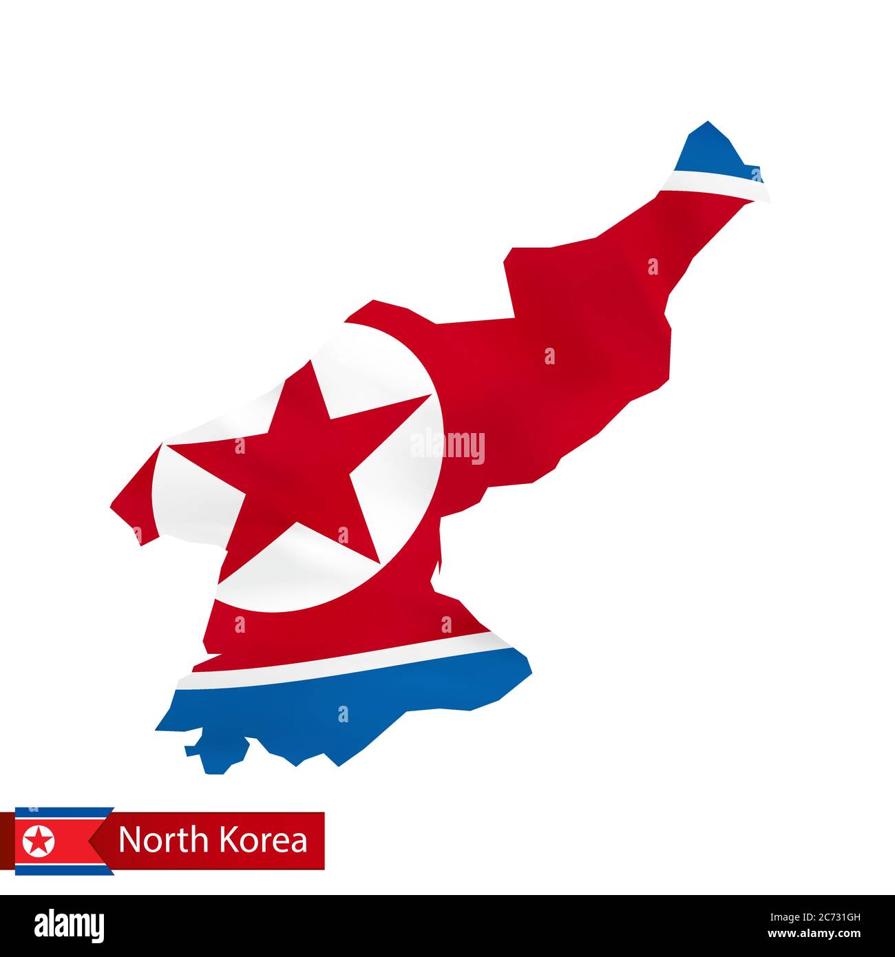 North Korea Map With Waving Flag Of Country Vector Illustration 2C731GH 