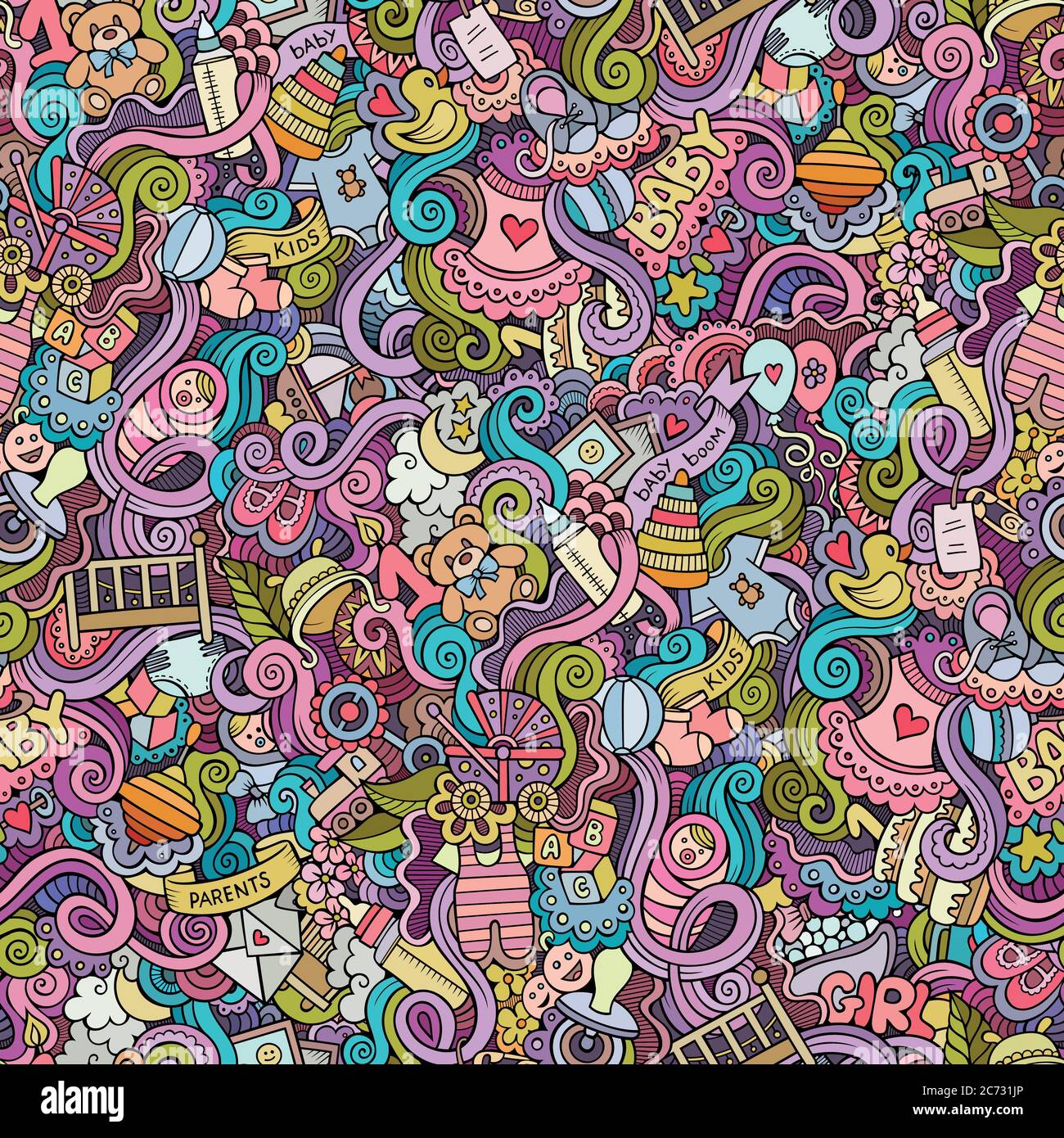 Cartoon vector doodle children seamless pattern Stock Vector Image ...