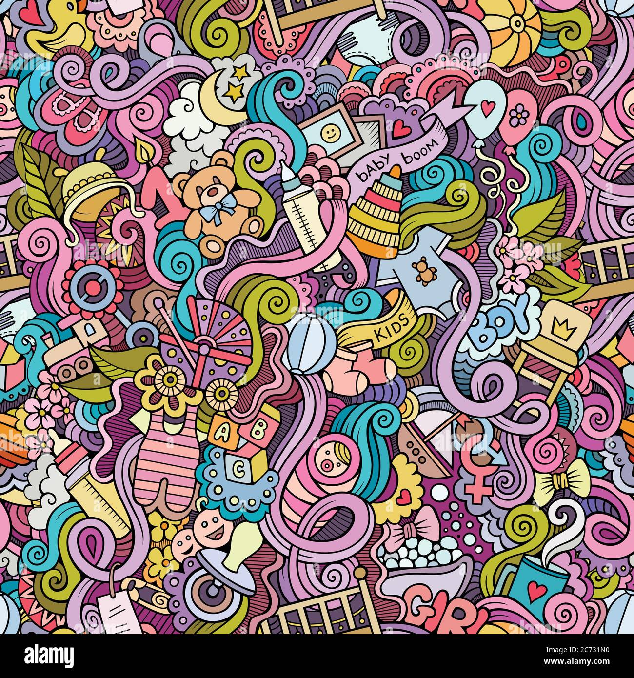 Cartoon vector doodle children seamless pattern Stock Vector Image ...