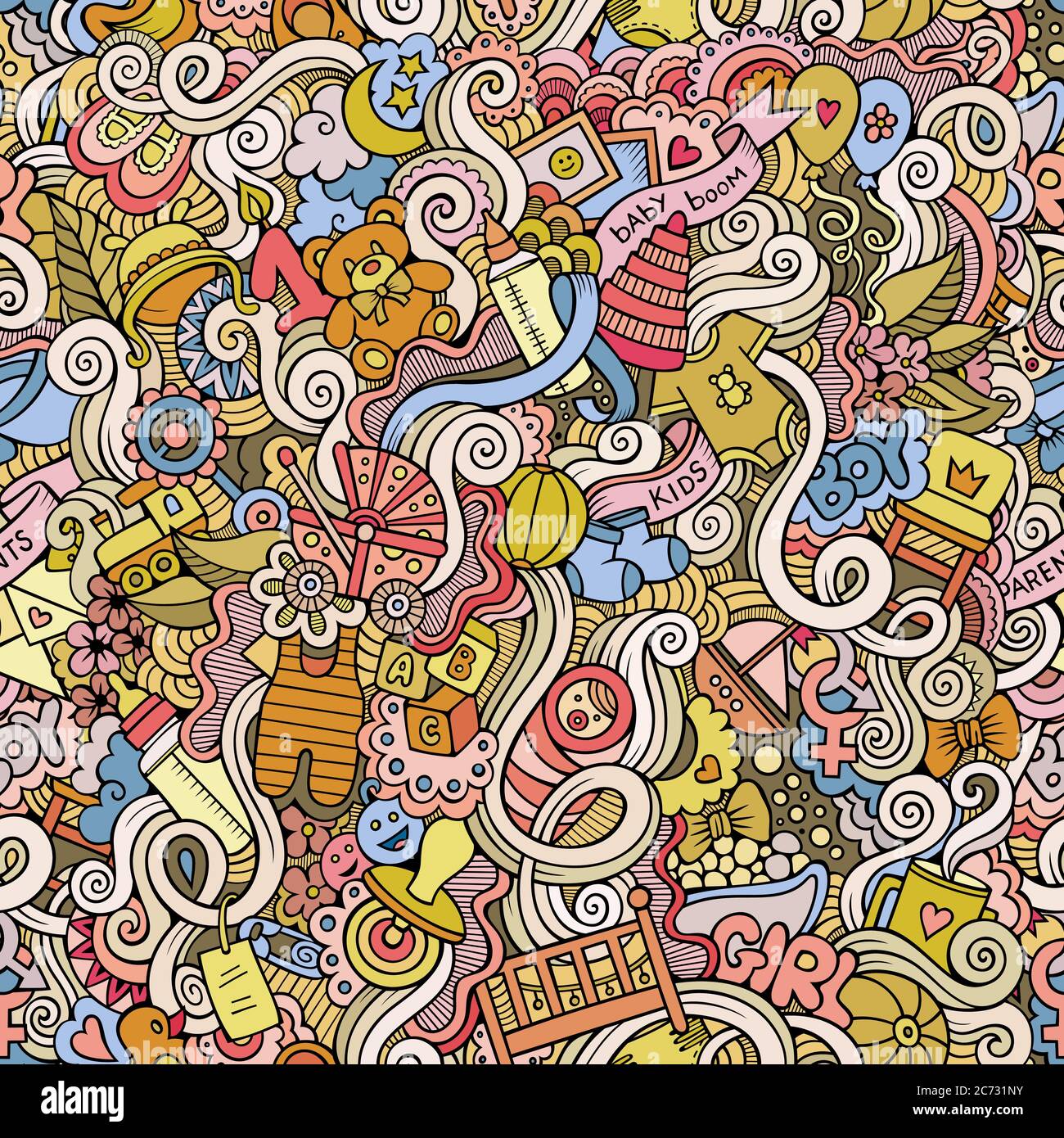 Cartoon vector doodle children seamless pattern Stock Vector Image ...