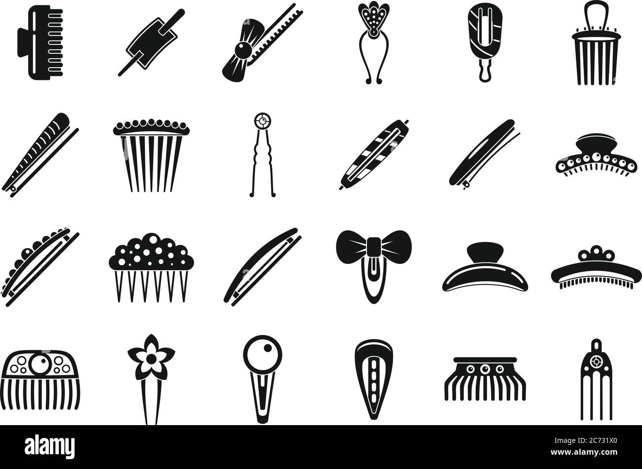 Barrette accessories icons set. Simple set of barrette accessories