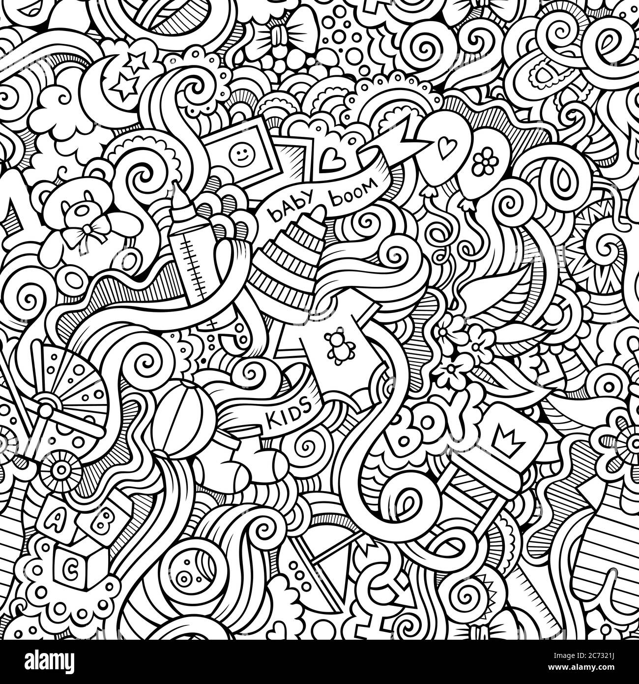 Cartoon vector doodle children seamless pattern Stock Vector Image ...