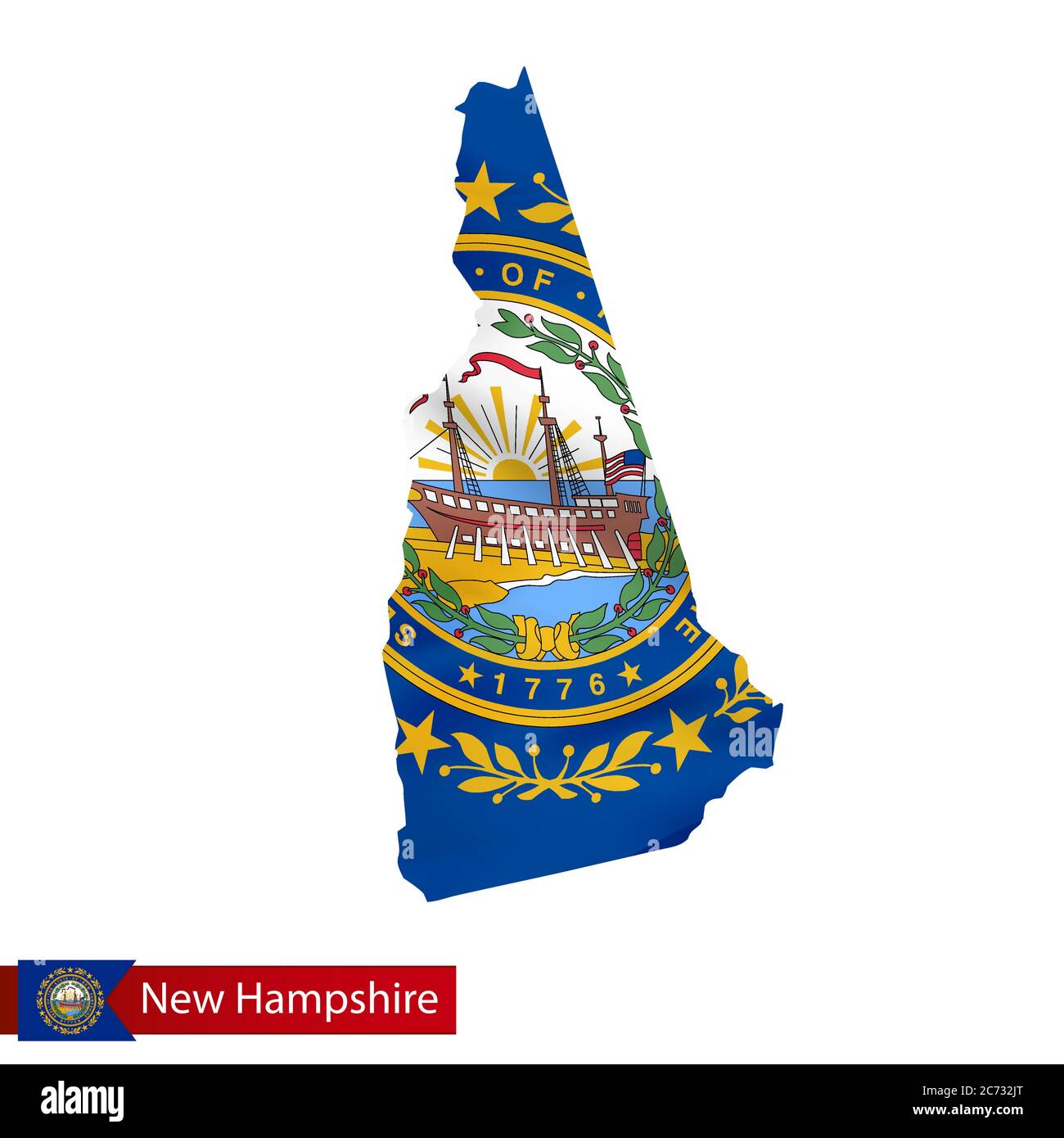 New Hampshire state map with waving flag of US State. Vector ...