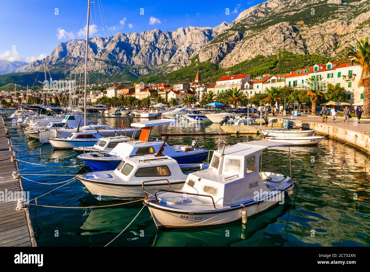 Famous Adriatic coast - Makarska riviera in Dalmatia. Town Makarska, promenade and marine. 17.09.2019 Stock Photo