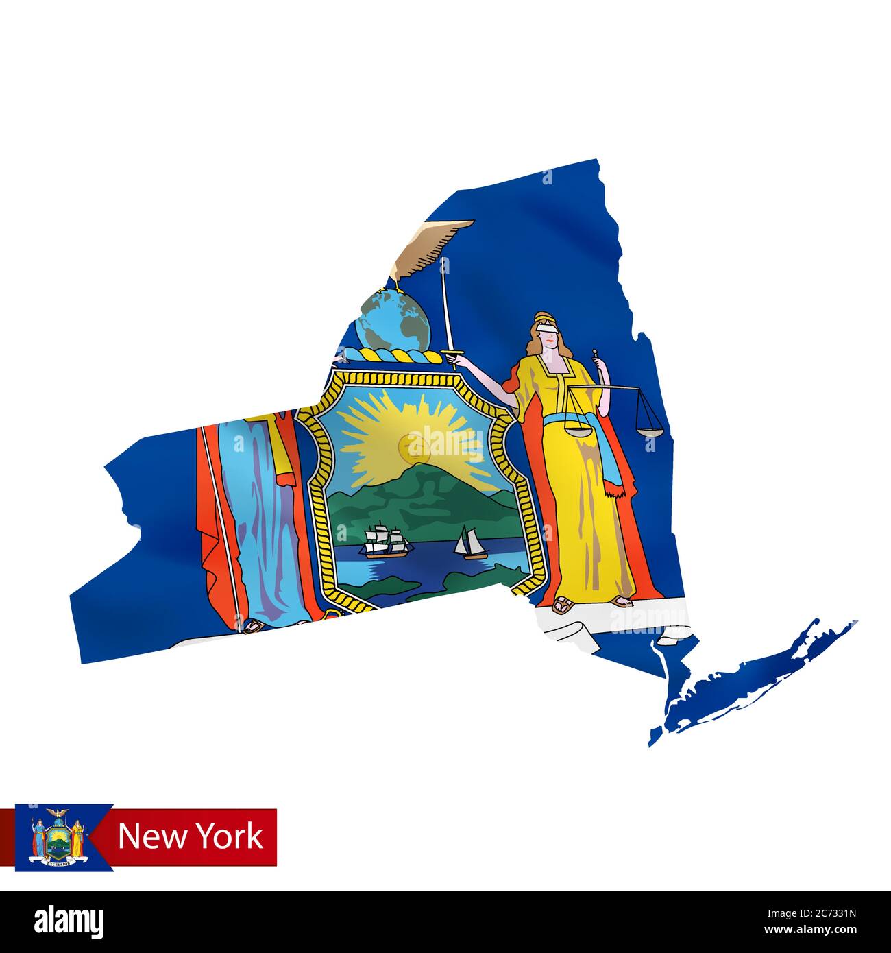 New York state map with waving flag of US State. Vector illustration