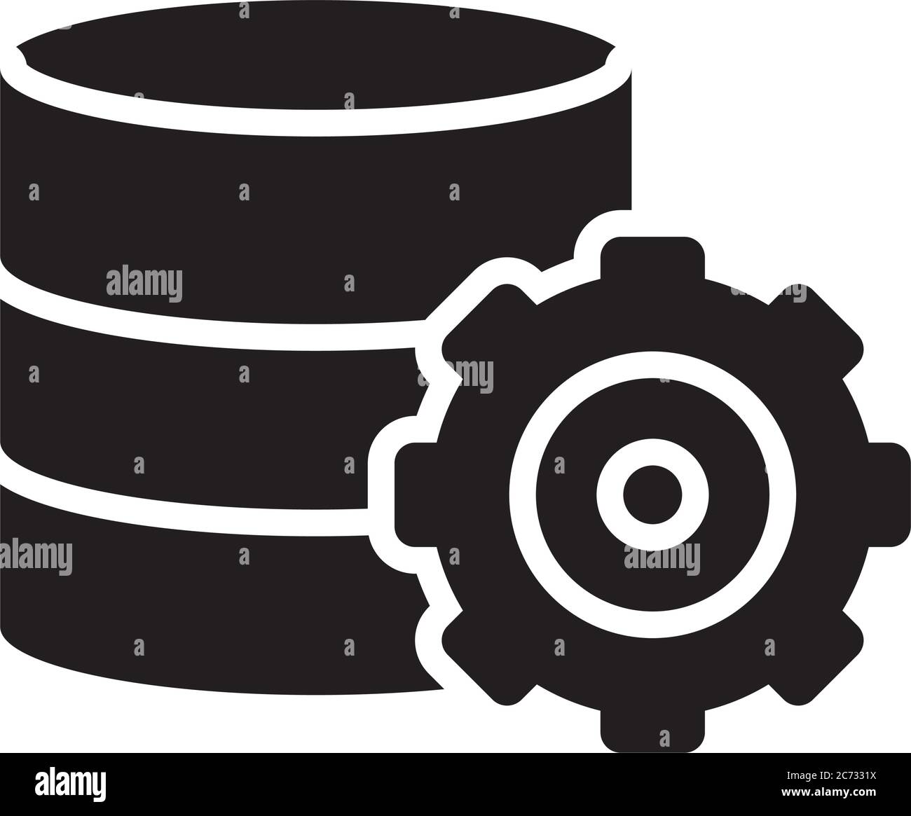 database server and gear wheel icon over white background, silhouette ...
