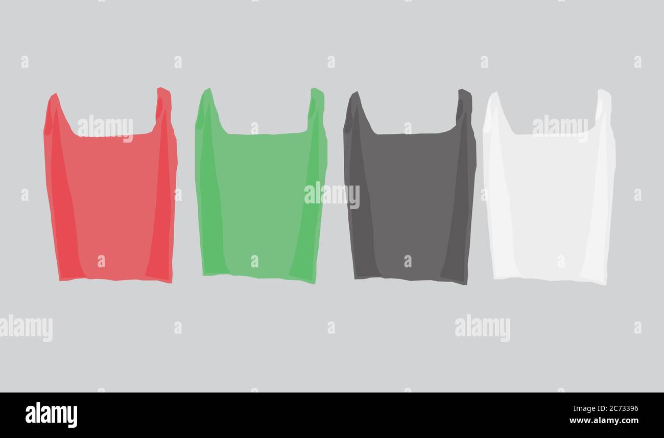 Plastic bags on grey background. Plastic bags are one of the problem for the environment Stock Vector