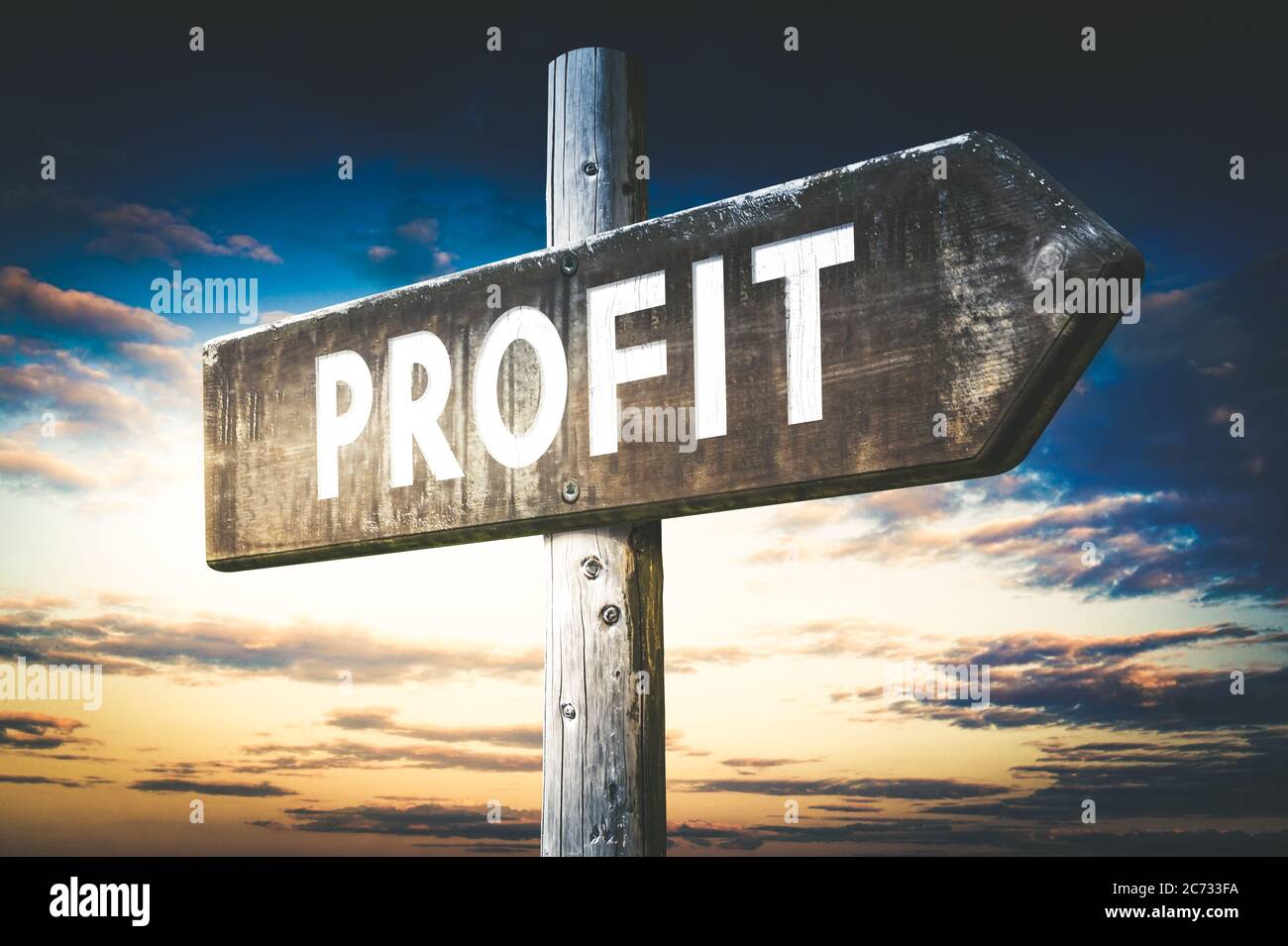 Profit - wooden signpost, roadsign with one arrow Stock Photo - Alamy