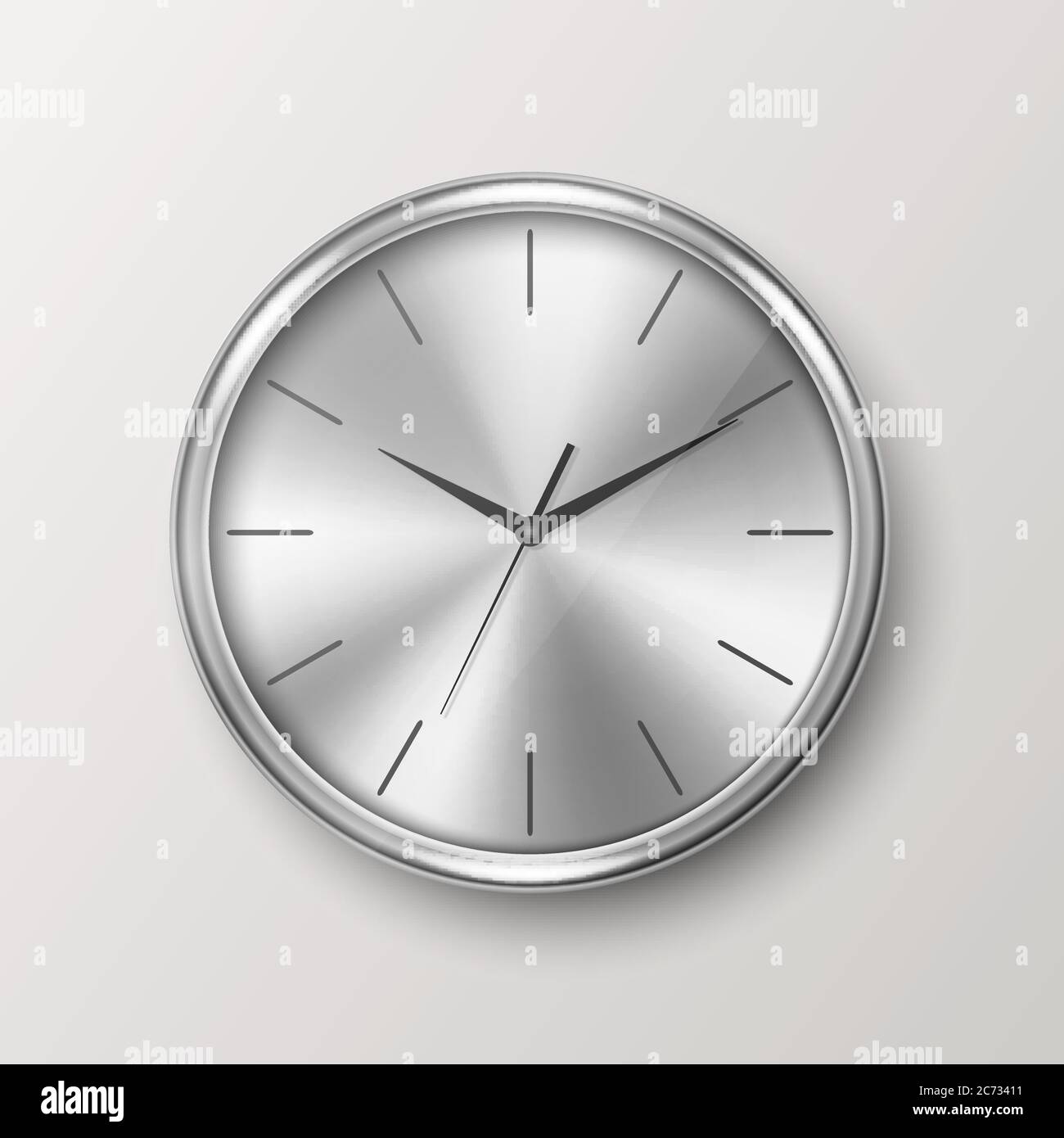 Vector 3d Realistic Simple Round Silver Chrome Wall Office Clock Icon ...