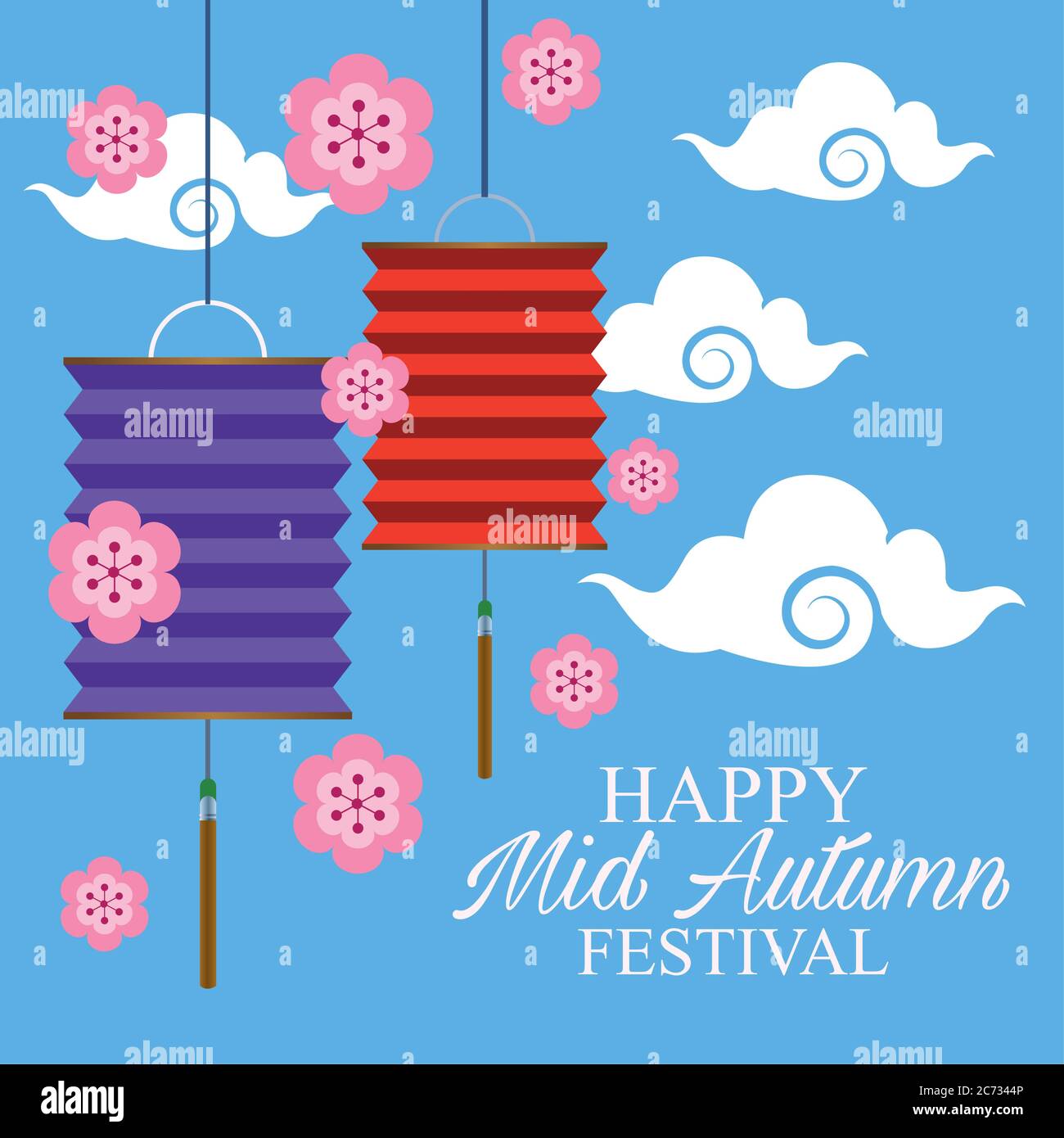 happy mid autumn festival card with lanterns hanging vector ...