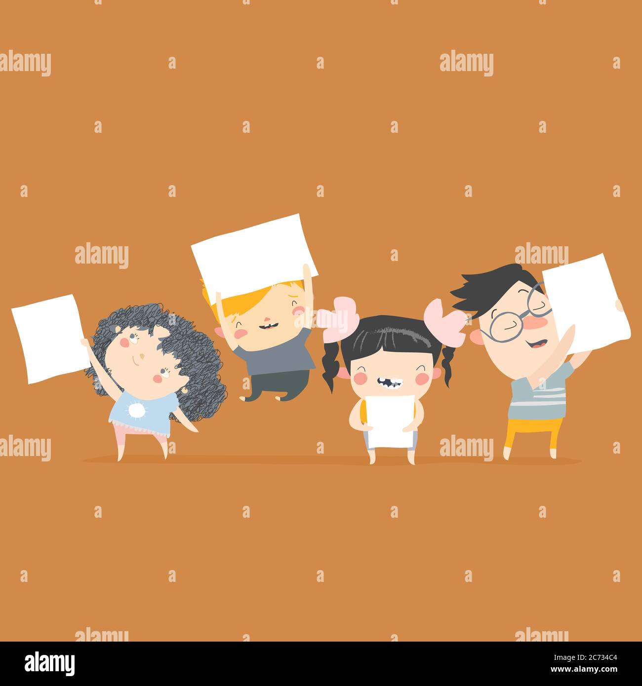 Children holding posters Stock Vector Images Alamy