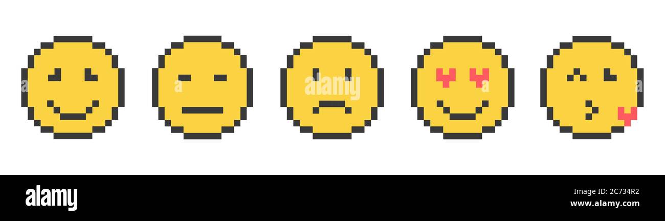 Cute pixel emoticons. Set of Emoji. Smile icons. Pixel art vector  illustration Stock Vector Image & Art - Alamy