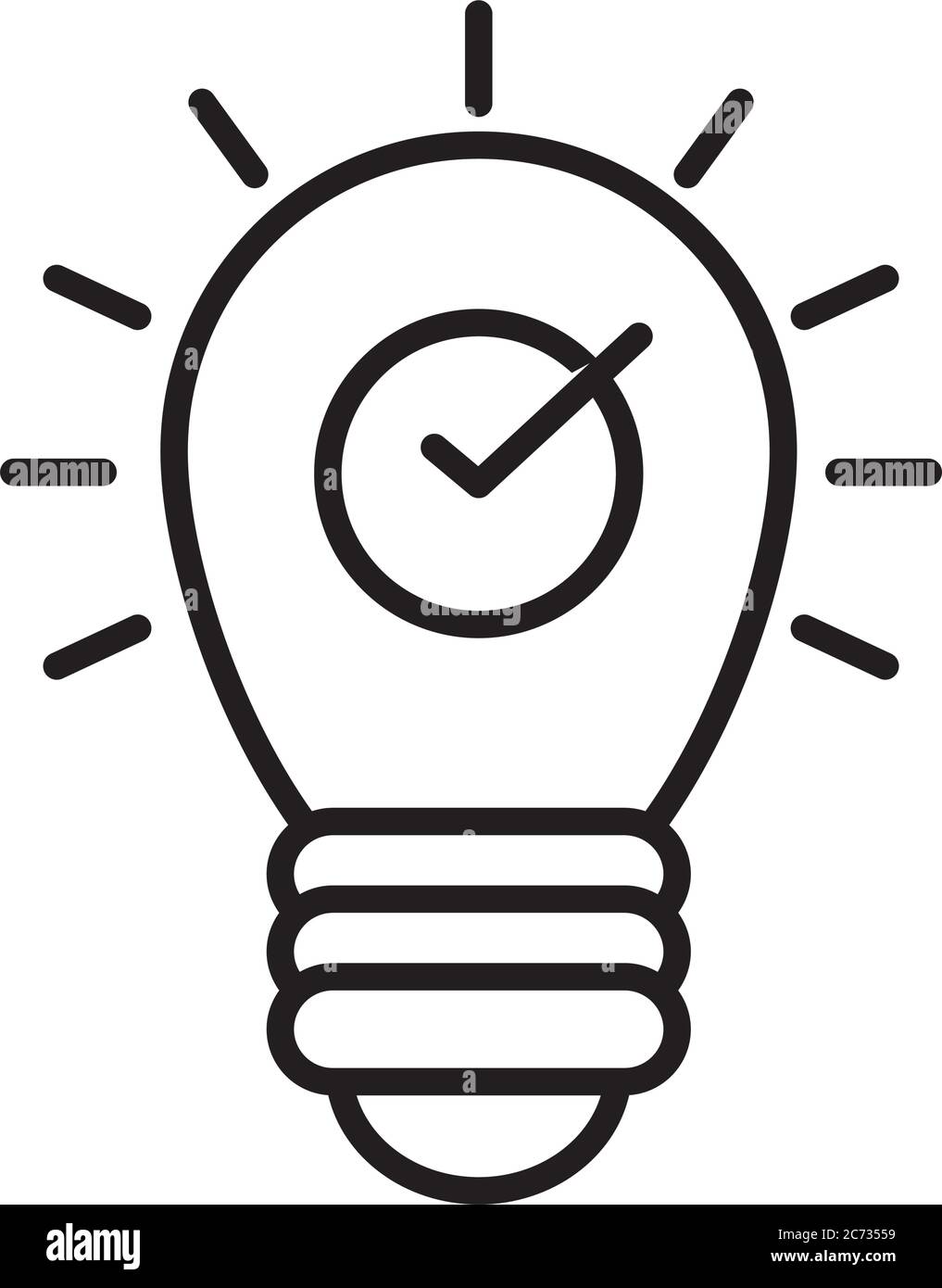 idea bulb light with check mark icon over white background, line style ...