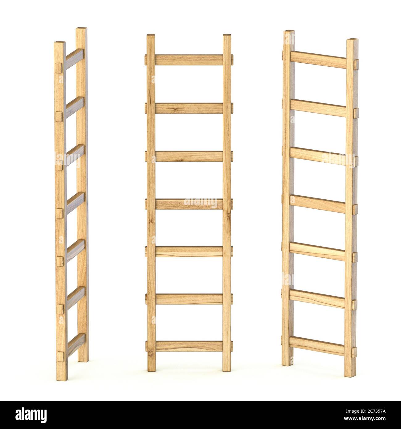 Wooden ladders 3D render illustration isolated on white background