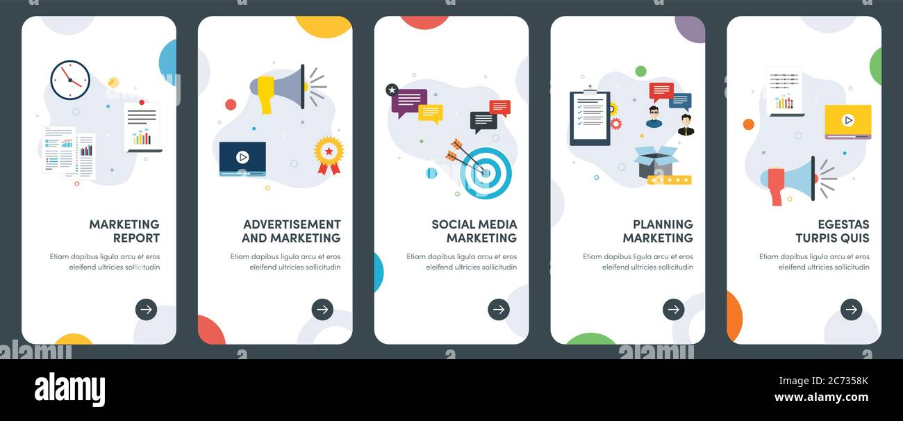 Set of concept flat design icons of engagement, marketing, optimization ...