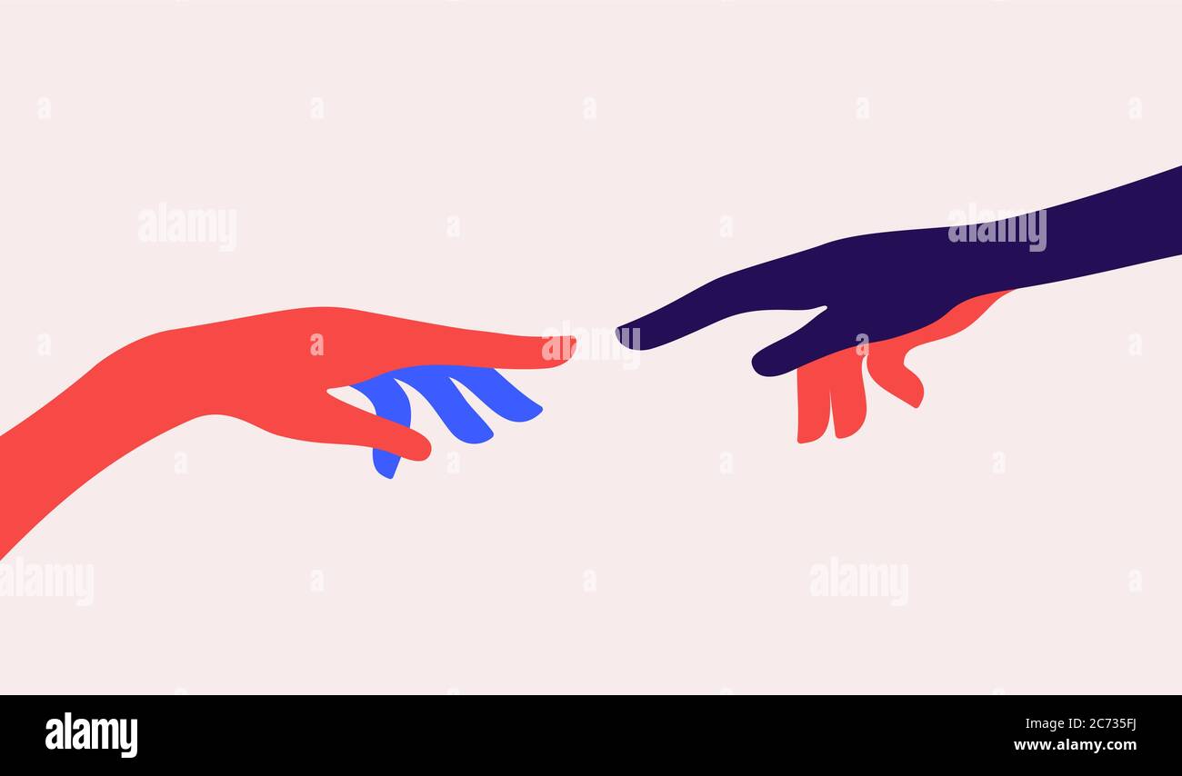 Two hands. The Creation of Adam Stock Vector