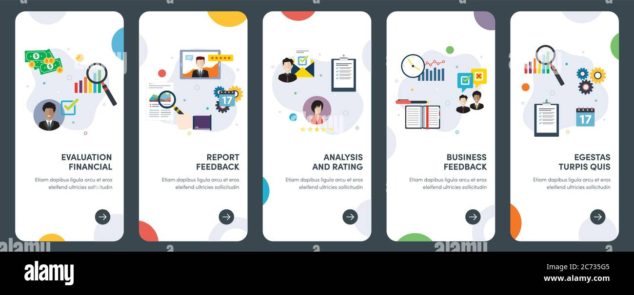 Set of concept flat design icons for evaluation, financial, feedback ...