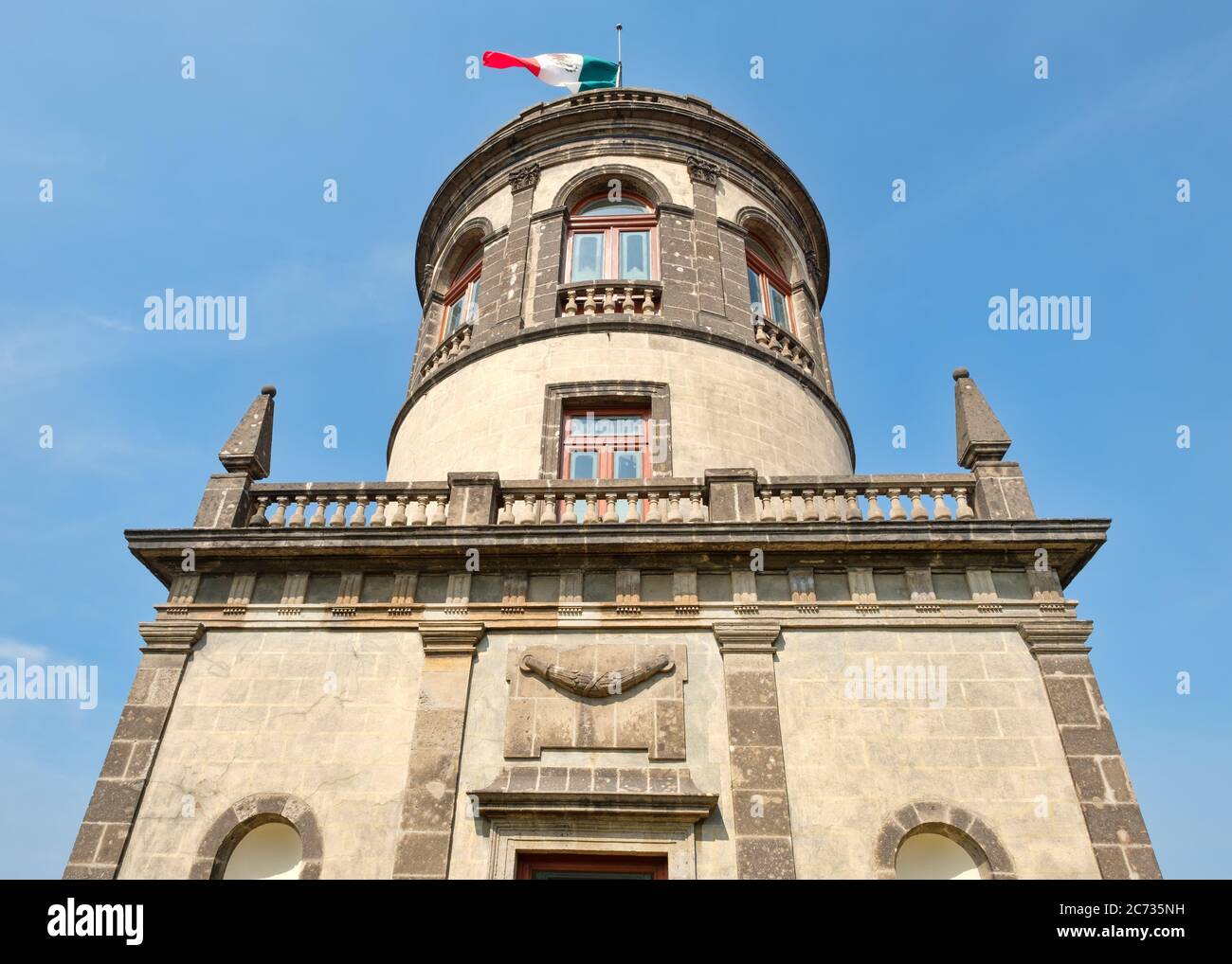 Tower with a mexican flag at Chapultepec Castle in Mexico City Stock Photo
