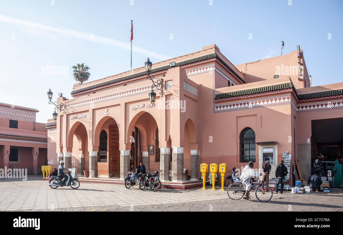 The Poste Maroc, Moroccan Post Office in central Marrakesh / Marrakech, Morocco, north Africa Stock Photo