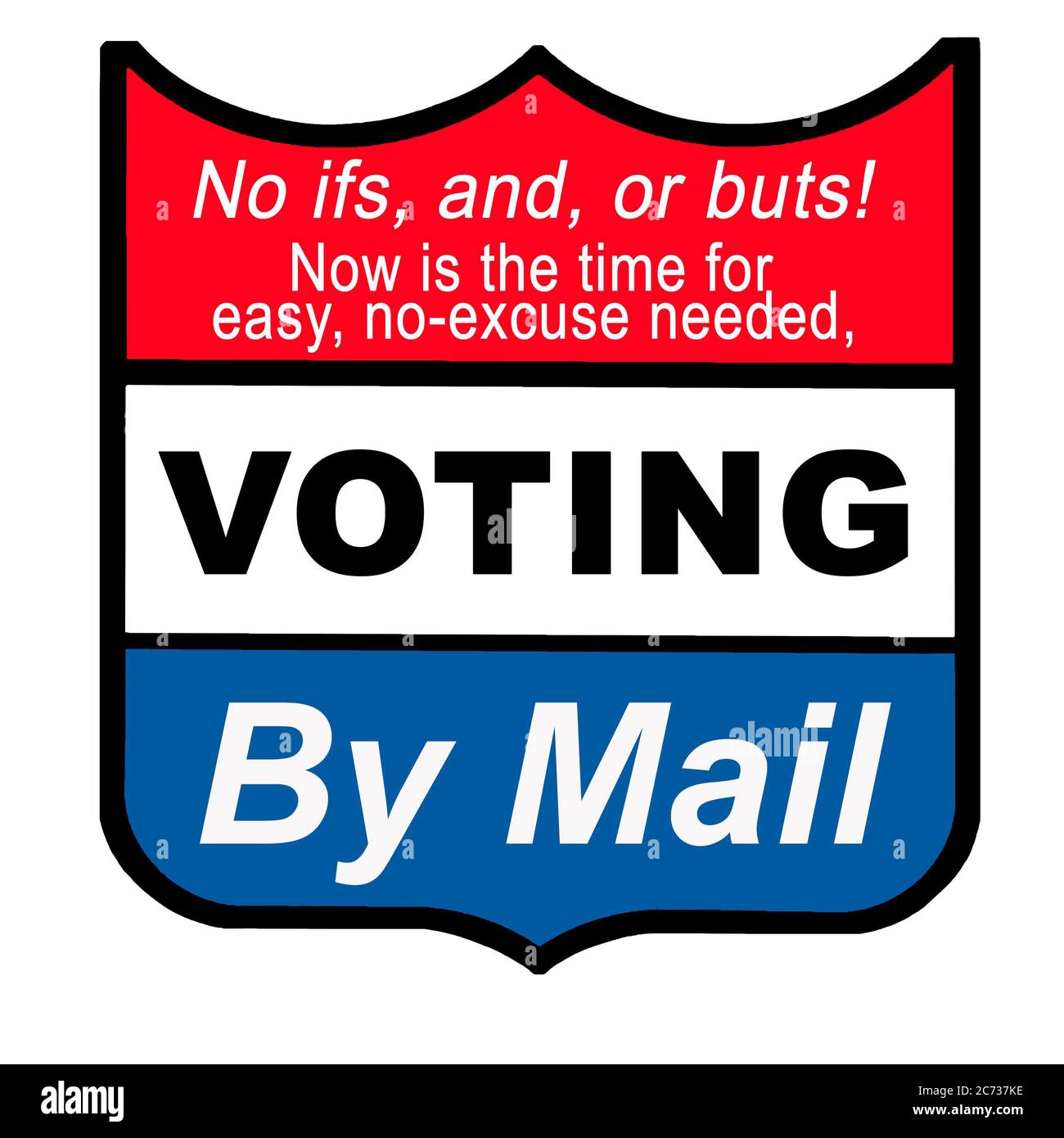 Emblem promotes voting by mail emphasizing that no excuse is needed or should not be needed. Also emphasizes that voting should be easy. Stock Photo